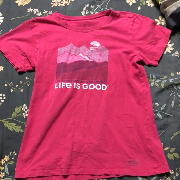 Bundle of Two “Life is Good” Graphic Tee Shirts in Pink and Orange Size Small - Picture 2 of 9